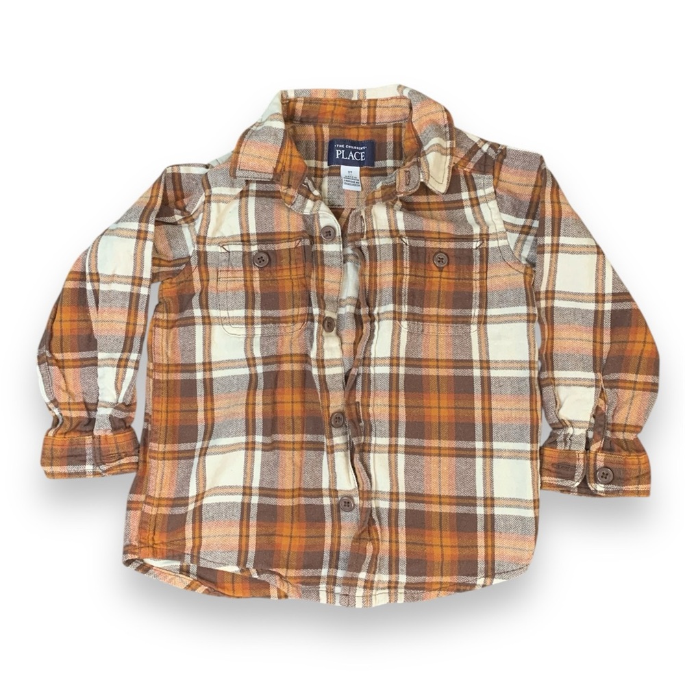 The Children's Place Orange and Cream Plaid Button Down Shirt